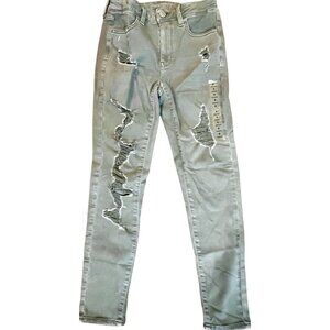 American Eagle High Rise Jegging Crop Jeans Olive Green Super Stretch Size 4 NWT